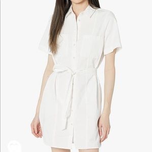Madewell Denim Seamed Courier Tie-Waist Shirtdress in Ivory Size Medium EUC